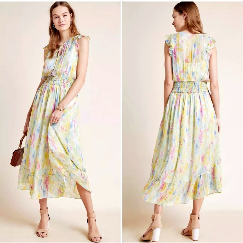 Anthropologie Watercolor Flutter Sleeve Dress!